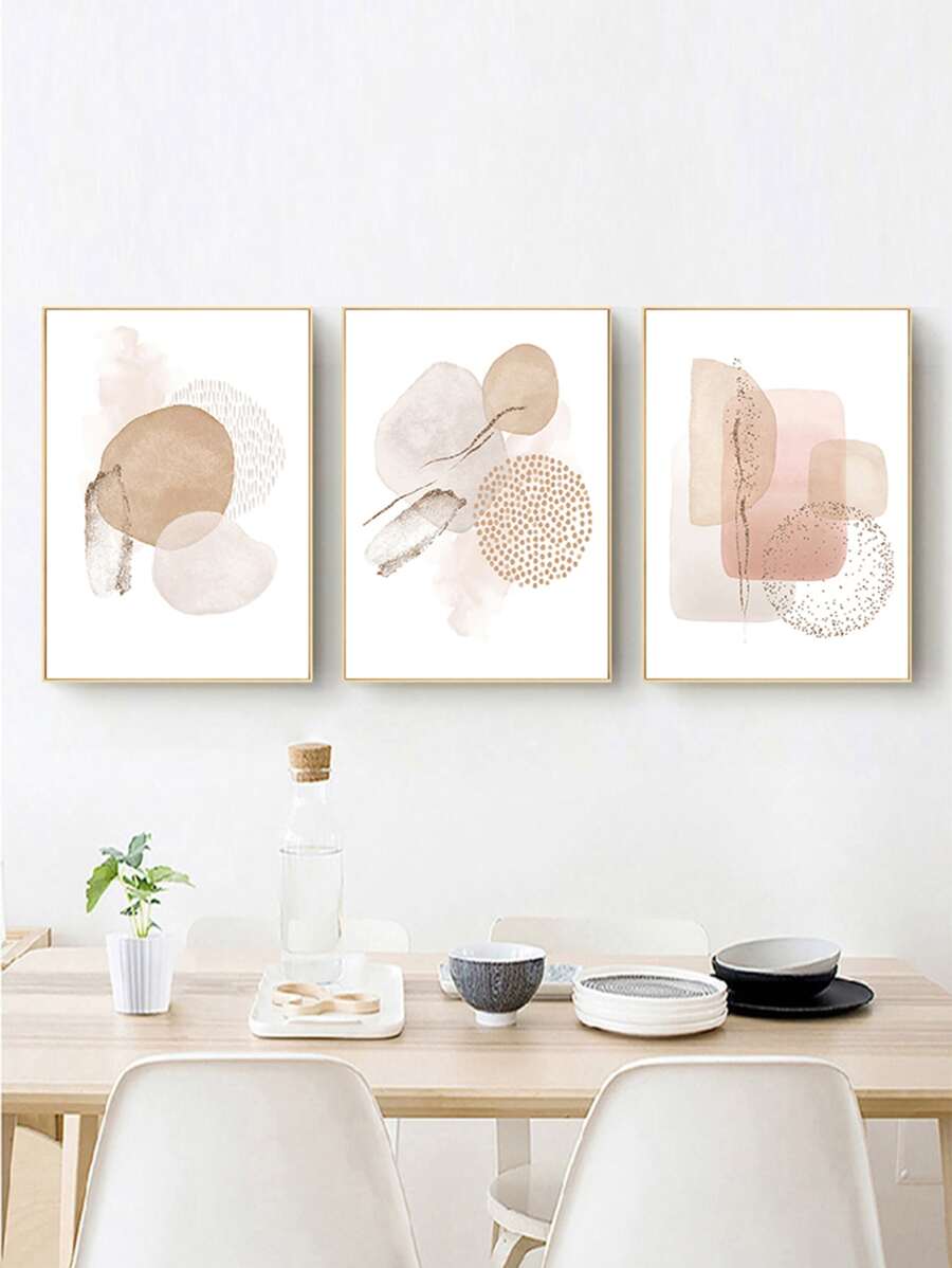 3pcs Geometric Pattern Unframed Painting, Nordic Hanging Wall Art Prints For Home Decor - Multicolor - View 1