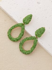 1对新款时尚简约个性化水滴形全镂空女式耳环 - 綠色 - 查看 1