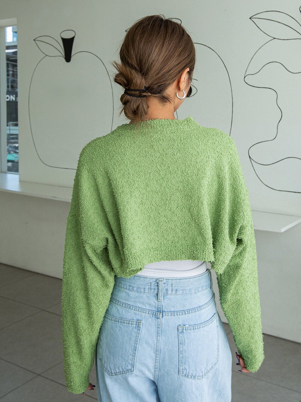 Solid Drop Shoulder Crop Sweater Without Liner