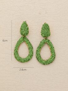 1对新款时尚简约个性化水滴形全镂空女式耳环 - 綠色 - 查看 3