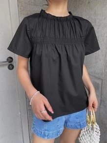 DAZY Chi tiết Shirred Xếp nếp Cái cổ Áo sơ mi - màu đen - Xem 8
