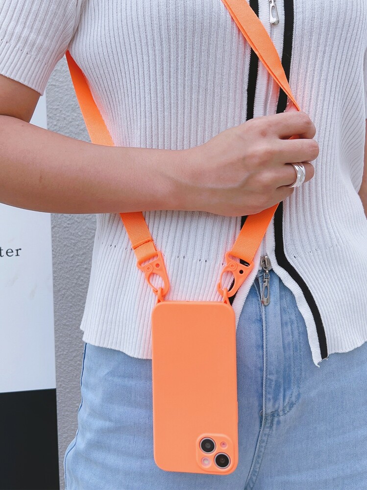 Solid Phone Case With Lanyard - Orange - View 2
