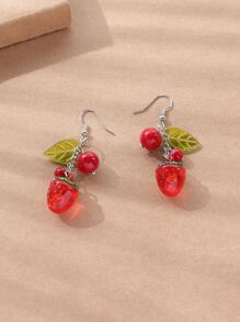樹葉和草莓耳墜 - 彩色 - 查看 2