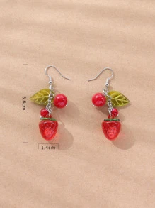 樹葉和草莓耳墜 - 彩色 - 查看 3