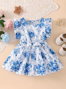 Đầm em bé Xù Hoa Boho - Xanh và trắng - Xem 1