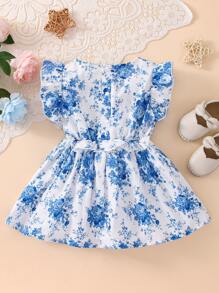 Đầm em bé Xù Hoa Boho - Xanh và trắng - Xem 2