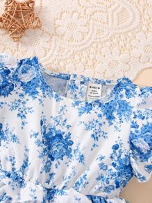 Đầm em bé Xù Hoa Boho - Xanh và trắng - Xem 3