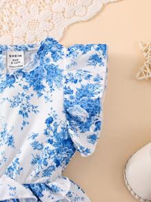 Đầm em bé Xù Hoa Boho - Xanh và trắng - Xem 5