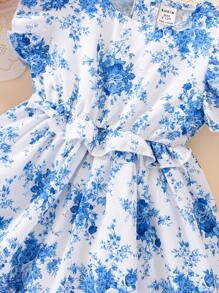 Đầm em bé Xù Hoa Boho - Xanh và trắng - Xem 6