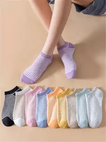 10pairs Striped Print Ankle Socks - Multicolor - View 1