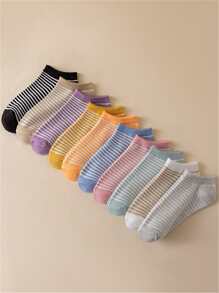 10pairs Striped Print Ankle Socks - Multicolor - View 2