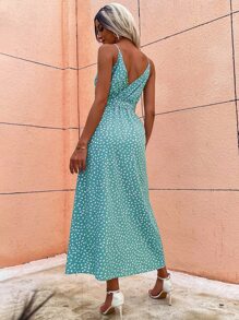 Breezaya Allover Print Slit Hem Belted Cami Dress - Mint Blue - View 2
