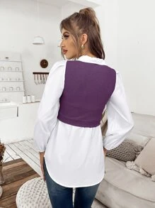 SHEIN Unity Top 2 en 1 de color combinado de manga farol - Multicolor - Ver 2