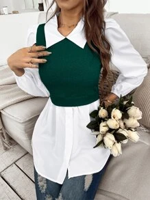 SHEIN LUNE Top 2 en 1 de color combinado de manga farol - Multicolor - Ver 6