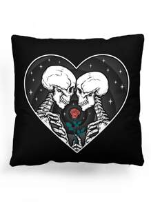 Deniart 1pc Skull & Flower Pattern Cushion Cover Without Filler - Multicolor - View 1