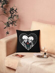 Deniart 1pc Skull & Flower Pattern Cushion Cover Without Filler - Multicolor - View 5