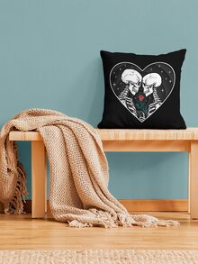 Deniart 1pc Skull & Flower Pattern Cushion Cover Without Filler - Multicolor - View 6