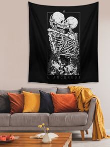 Deniart Artist Dark 1pc Skull Print Tapestry, Holiday - Black and White - View 2