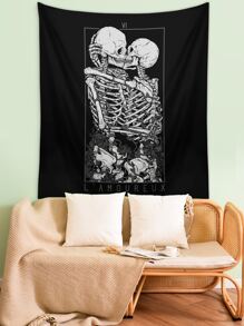 Deniart Artist Dark 1pc Skull Print Tapestry, Holiday - Black and White - View 3