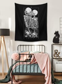 Deniart Artist Dark 1pc Skull Print Tapestry, Holiday - Black and White - View 6