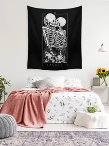 Deniart Artist Dark 1pc Skull Print Tapestry, Holiday - Black and White - View 7