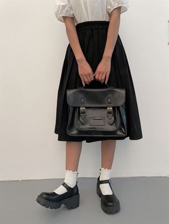 Black Vintage French Style Thick-Soled Mary Jane Shoes For Women, New In 2024 Summer - Matching With Skirt