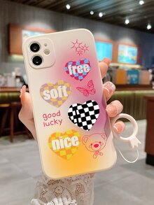 Ốp điện thoại in hình trái tim và gấu kèm dây đeo, phiên bản quốc tế, không phải phiên bản nội địa. - Nhiều màu - Xem 2