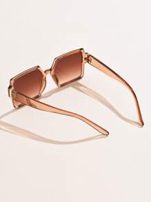 1pc Women's Stylish Plastic Gradient Square Large Frame High-End Chic Casual Street-Style Vacation Travel Versatile Fashion Fashion Glasses - Coffee Brown - View 3