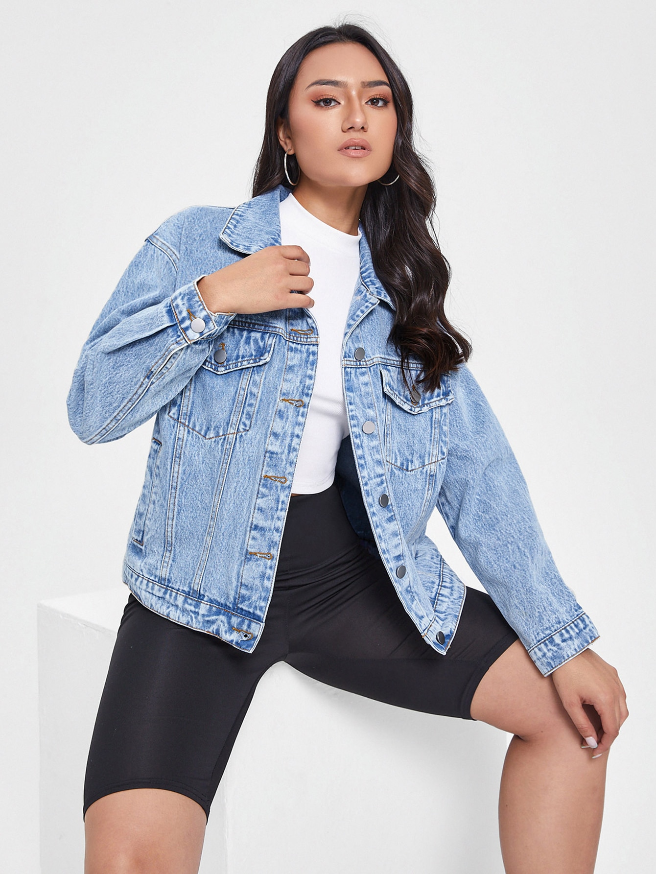 SHEIN Essnce Ripped Flap Detail Denim Jacket SHEIN USA