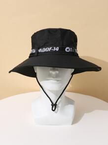 Men Letter Graphic Tape Decor Bucket Hat Casual - Black - View 1