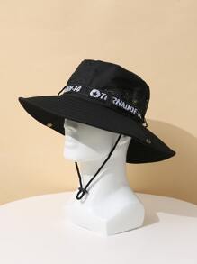 Men Letter Graphic Tape Decor Bucket Hat Casual - Black - View 2