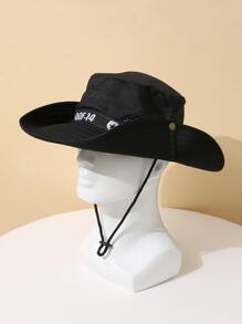 Men Letter Graphic Tape Decor Bucket Hat Casual - Black - View 3