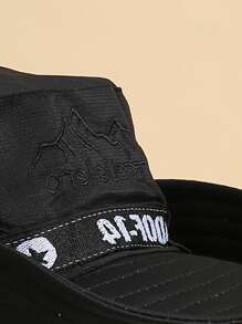 Men Letter Graphic Tape Decor Bucket Hat Casual - Black - View 5