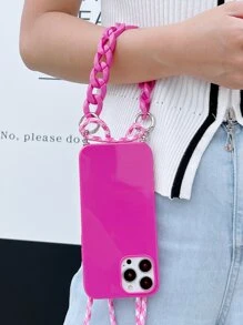 素色手機殼帶鏈子手繩和手機掛繩 - 玫紅色 - 查看 4