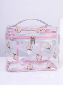 1个大容量透明印花化妆包，便携式防水PVC化妆包，旅行便捷收纳袋，美妆工具整理收纳盒，化妆品收纳盒，女士礼物，圣诞礼物，女士送礼佳品 - 粉色 - 查看 1