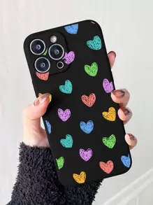 1pc Colorful Line Heart Print Women Silicone Phone Case, Fit For All Compatible With IPhone Series - Multicolor - View 10