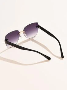 1 pieza Gafas de mujer con montura sin patillas, cuadradas, de color degradado, simples y casuales, con remaches de estilo retro de alta gama, de moda INS, accesorios de viaje y playa para mujeres, a juego para atuendos de mujer de negocios casuales, regalos para vacaciones de verano, playa, exterior y viajes - Degradado - Ver 3