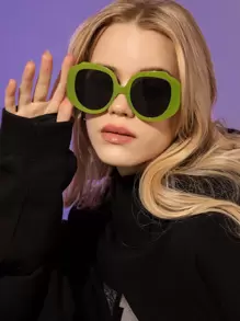 1 pieza Gafas de mujer de moda con montura redonda, adecuadas para uso diario, verano, playa, vacaciones, exterior, viajes - Verde - Ver 1