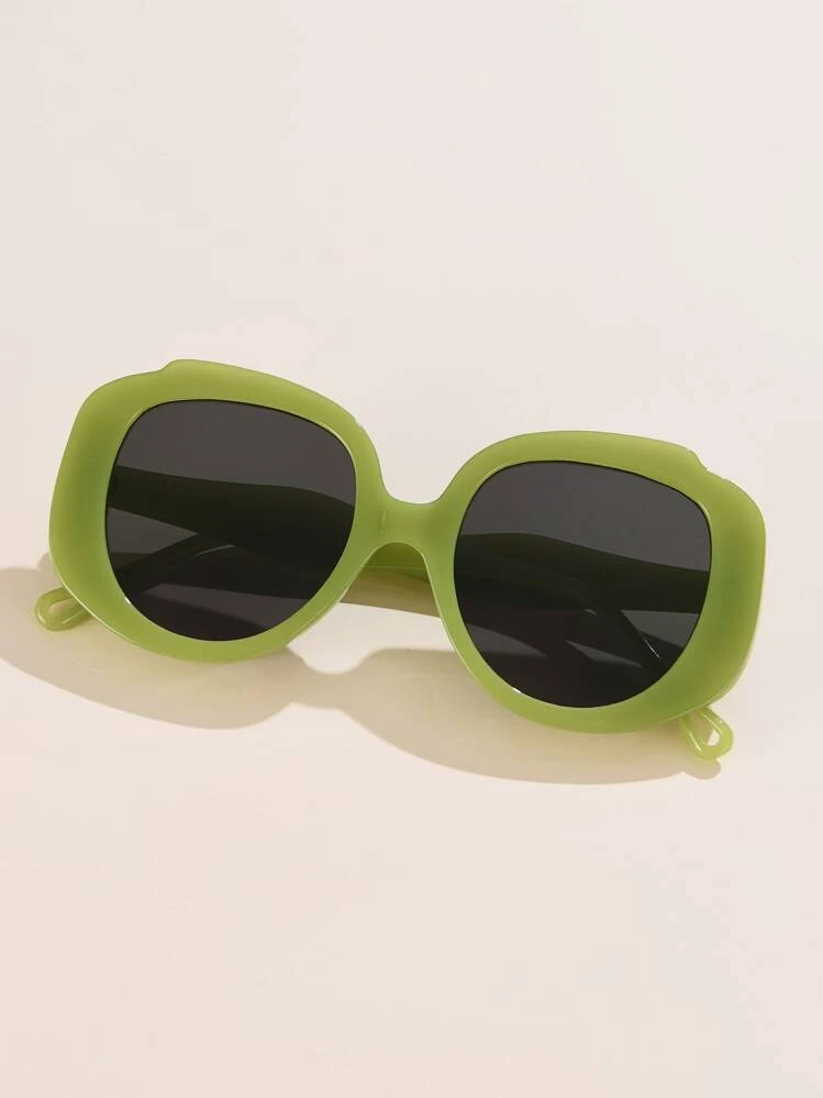 1 pieza Gafas de mujer de moda con montura redonda, adecuadas para uso diario, verano, playa, vacaciones, exterior, viajes - Verde - Añade 2