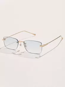 1pc Women's Metal Rimless Square Small Frame Rivet Vintage Casual Elegant Outdoor Performance Decor Vacation Travel Fashion Glasses, Suitable For Daily Wear Beach Accessories For Women Glasses Shades For Summer Beach Vacation,Outdoor,Travel - Mint Blue - View 2