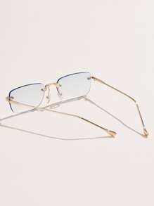 1pc Women's Metal Rimless Square Small Frame Rivet Vintage Casual Elegant Outdoor Performance Decor Vacation Travel Fashion Glasses, Suitable For Daily Wear Beach Accessories For Women Glasses Shades For Summer Beach Vacation,Outdoor,Travel - Mint Blue - View 3