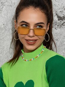 1pc Metal Framed Square Small Gradient Color Vintage Elegant Hip-Hop Unisex Outdoor Travel Daily Wear Party Glasses - Yellow - View 2