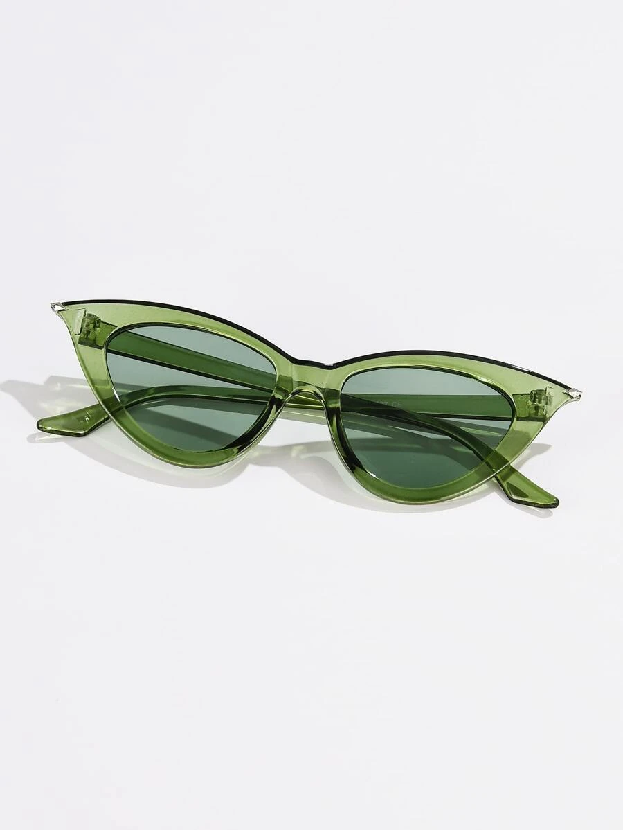 1pc Women's Cat Eye Plastic Frame Spiked Metal Temples Fashion Fashion Glasses - Green - View 1