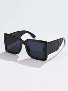 1 pieza Gafas de marco de plástico grande cuadrado vintage, de moda casual unisex, para accesorios de viaje y playa para mujeres, básicas para atuendos de mujer de temporada de otoño e invierno, regalos casuales de oficina para vacaciones de verano, playa, exteriores y viajes - Gris Oscuro - Ver 2