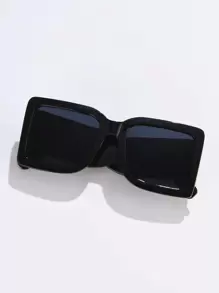 1 pieza Gafas de marco de plástico grande cuadrado vintage, de moda casual unisex, para accesorios de viaje y playa para mujeres, básicas para atuendos de mujer de temporada de otoño e invierno, regalos casuales de oficina para vacaciones de verano, playa, exteriores y viajes - Gris Oscuro - Ver 3