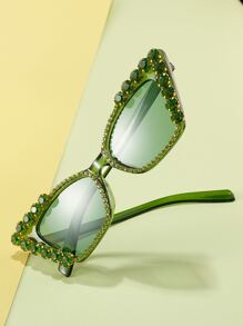 水鑽裝飾太陽眼鏡 - 綠色 - 查看 3