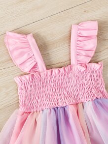 嬰兒漸層蝴蝶袖打褶網紗覆蓋派對禮服 - 彩色 - 查看 3