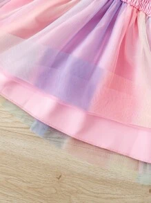 嬰兒漸層蝴蝶袖打褶網紗覆蓋派對禮服 - 彩色 - 查看 4