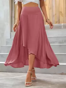 SHEIN VCAY High Waist Asymmetrical Hem Skirt - Watermelon Pink - View 1