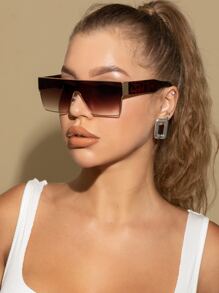 1pc Women's Large Frame Metal Rimless Square Fashionable Glasses For Daily Wear